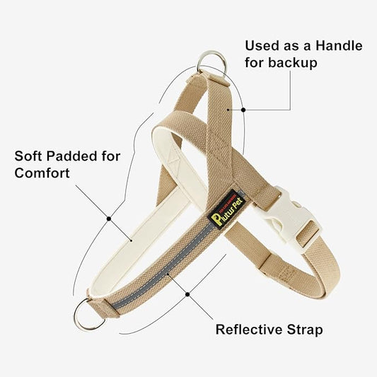 Plutus Pet Cotton Dog Harness and Leash Set, Reflective and Soft Padded, Quick Fit Vest Harness, for Small, Medium and Large Dogs, Beige, XXS PLUTUSPET