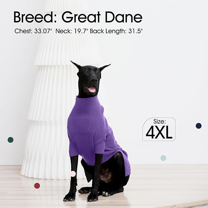 IECOii XXL Dog Sweater,Knit Big Dog Sweater Christmas,Pet Turtleneck Doggy Sweatshirt for Extra Large Dogs boy Girl,Large Size Dog Cold Weather Outfit English Bulldog Clothes for Winter(Purple XXL) - PAWPICO