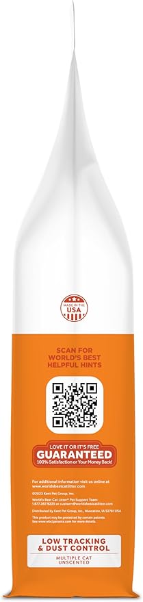 WORLD'S BEST CAT LITTER Low Tracking & Dust Control Multiple Cat Unscented 15-Pounds - Natural Ingredients, Quick Clumping, Flushable & Made in USA - Long-Lasting Odor Control & Easy Scooping - PAWPICO