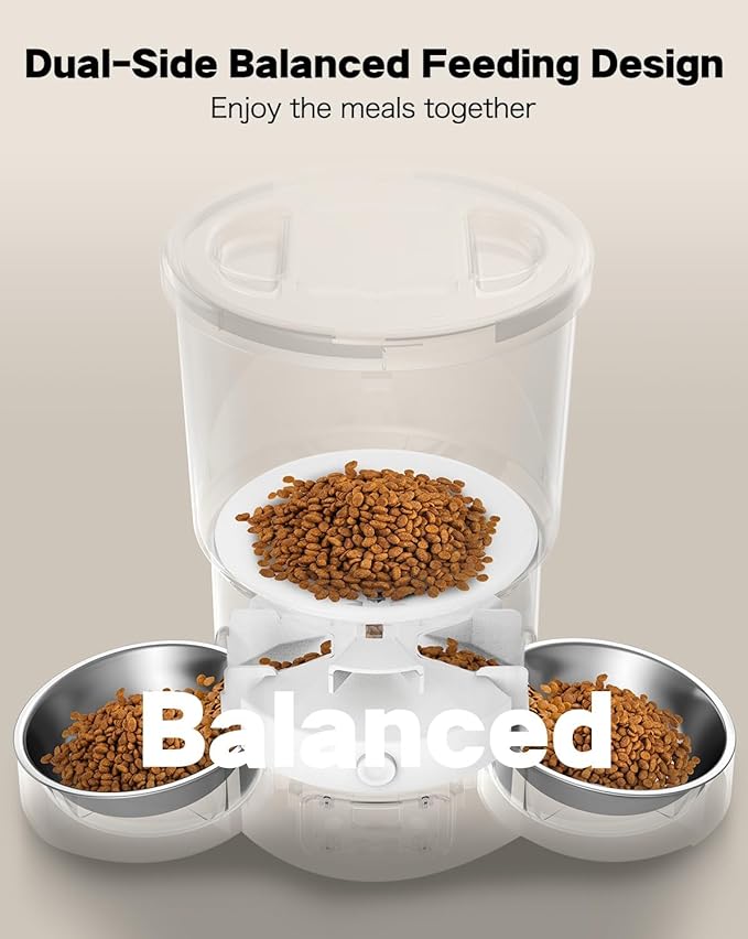 SURDY Automatic Cat Feeder for 2 Cats, 3L Cat Food Dispenser Auto Cat Feeder with 2 Stainless Bowls, 10s Meal Call Dual Power Supply and Timer Setting 12 Portions 6 Meals Per Day for Cats (White, 5L) - PAWPICO