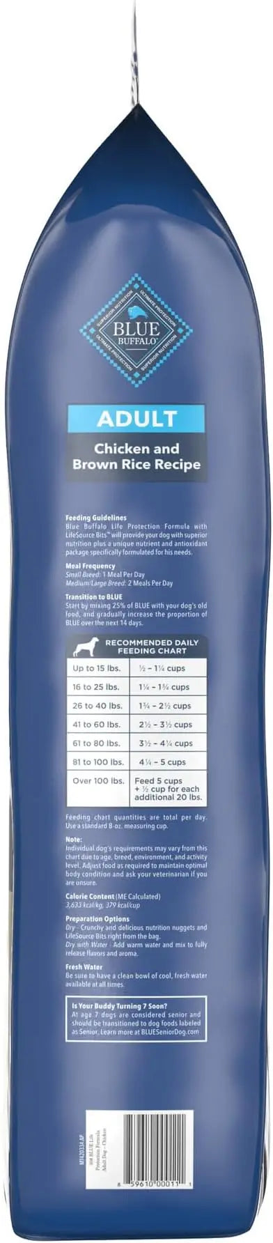 Blue Buffalo Life Protection Formula Adult Dry Dog Food, Helps Build and Maintain Strong Muscles, Made with Natural Ingredients, Chicken & Brown Rice Recipe, 30-lb. Bag - PAWPICO