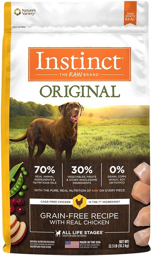 Instinct Dog Food, Grain Free Dog Food Dry, High Protein, Raw Coated Dog Food, Dog Kibble, Original Real Chicken, 22.5 lb. Bag - PAWPICO