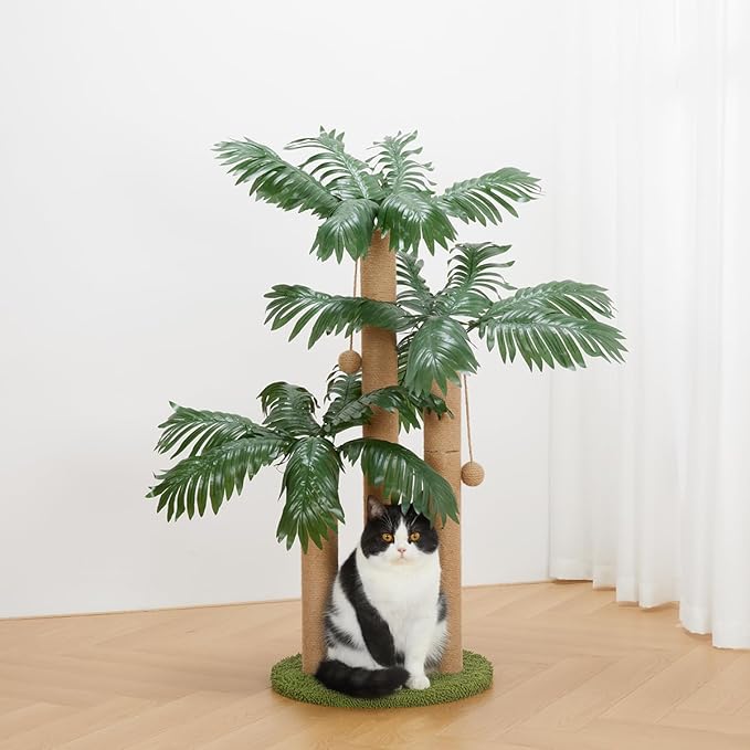 31.5Inch Cat Scratching Post,Cat Scratcher Tree with 3 Scratching Poles & 2 Interactive Dangling Balls,Cats Scratching Posts for Indoor Kitten & Adult Cats - PAWPICO