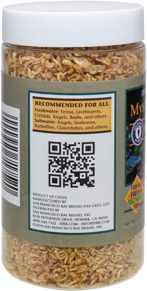 San Francisco Bay Brand Freeze-Dried Mysis Shrimp - Premium Fish Food, Tetra Fish Food, Tropical Fish Food - Ideal for Freshwater and Saltwater Fish, Cichlids, Angels, Seahorses - 0.88 oz (25g) SanFranciscoBayBrand