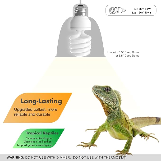 UVB Reptile Light, 2-Pack UVB5.0 24W Bulbs, UVA UVB Reptile Light Bulb Lamp for Chameleon,Turtle,Gecko,Lizard, UV Bulbs for Tropical Reptiles ReptiKing