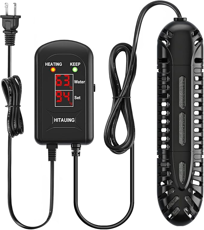 HiTauing Aquarium Heater, 100W Fish Tank Heater with LED Digital Display & 5 Safety Protection, Submersible Aquarium Heater with 2 Suction Cup and 5.9Ft Cord for 10-20 Gallon Fish Tank. HiTauing