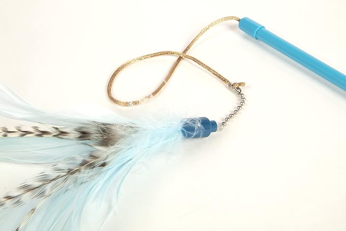SmartyKat Frisky Flyer Feather Wand Cat Toy, Extendable Up to 24" - Blue, One Size - PAWPICO