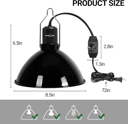 REPTI ZOO Upgrade Reptile Light Fixture with Dimming,8.5 inch Deep Dome Lamp Fixture for Reptile Tank Terrarium, Reptile Heat Lamp Fixture for UVB UVA Bulb Basking Heat Bulb REPTIZOO