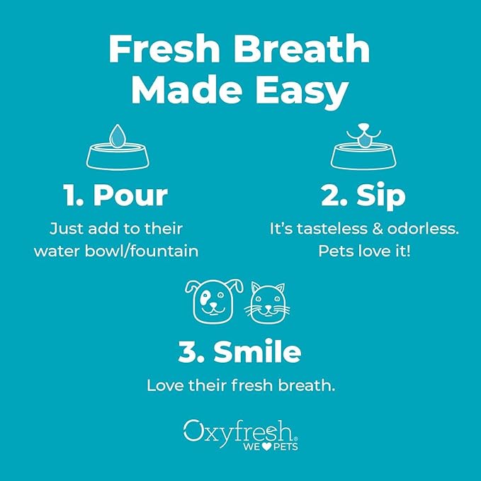 Oxyfresh Premium Pet Dental Care Solution Pet Water Additive: Best Way to Eliminate Bad Dog Breath and Cat Bad Breath - Fights Tartar & Plaque - So Easy, Just Add to Water! Vet Recommended 16 oz. Oxyfresh