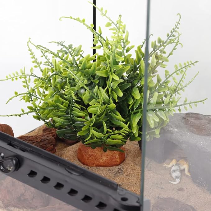 Fake Green Boston Fern, Reptile Plants for Terrarium, Amphibian Tank Accessories Habitat Decor fit Crested Gecko Leopard Lizard Chameleon Ball Python Snake Frog WOLEDOE