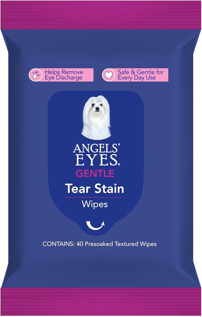 ANGELS’ EYES Face, Eye & Paw Cleansing & Tear Stain Wipe, Large 4”x7” Hypoallergenic Dog & Cat Wipes, Reduce Tear Stains, Dirt, and Discharge, Fragrance Free, 40 Count AngelsEyes