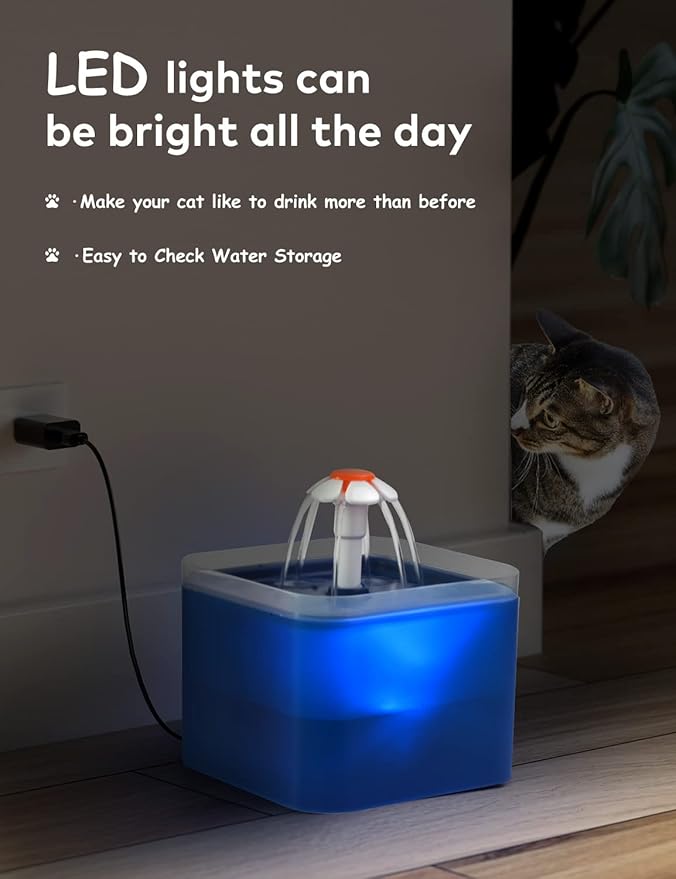 Cat Water Fountain Blue Flower: Cat Fountain Cute - 67oz/2L Small Pet Water Fountain - Water Bubbler for Pets -Pet Water Fountains for Cats Indoor -AONBOY Pet Fountain for Kitten&Kitty& Small Dogs - PAWPICO