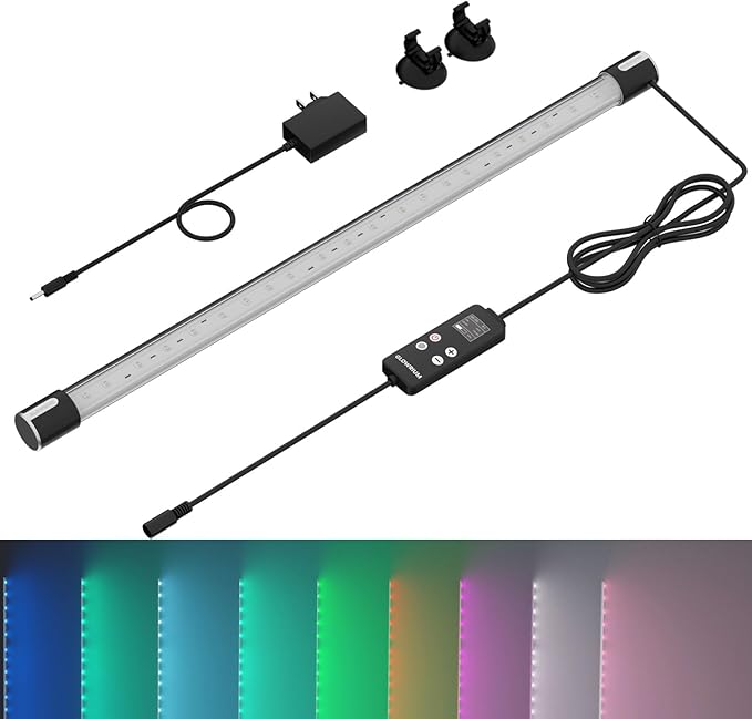 Aquarium Lights, Underwater LED Full Spectrum Aquarium Lights, IP68 Double Waterproof Submersible Aquarium Lights,10 Light Modes and infinitely dimmable, Aquarium Lights with Timer auto on/of GLOWRIUM
