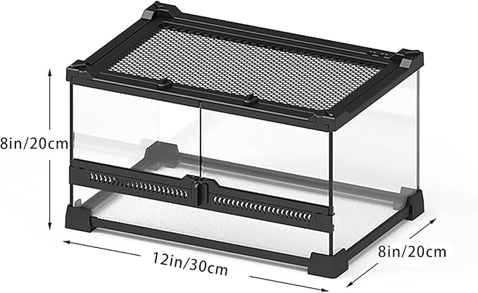 Reptile Glass Terrarium Kit (8 Pieces) 12 * 8 * 8 in,Double Door Amphibian Tank Starter Kit, Suitable for Small Reptiles Such as Geckos, Snakes, Lizards, Chameleons,Serpents SARUFO
