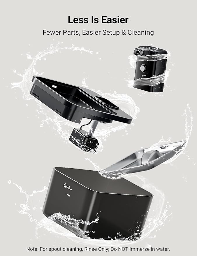 DownyPaws Battery Operated Cat Water Fountain Stainless Steel, 84oz/2.5L Fursink Wireless Pet Water Fountain for Cats Inside, Automatic Cat Waterer Fountain with Faucet, Quiet Pump, BPA-Free, Black - PAWPICO