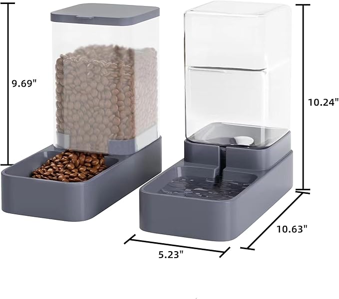 Automatic Cat Feeder and Water Dispenser with Pet Food Bowl,Gravity Food Feeder and Waterer Dispenser in Set for Small Medium Dog Puppy Kitten Rabbit Bunny Large Capacity(3.3L x 2) - PAWPICO