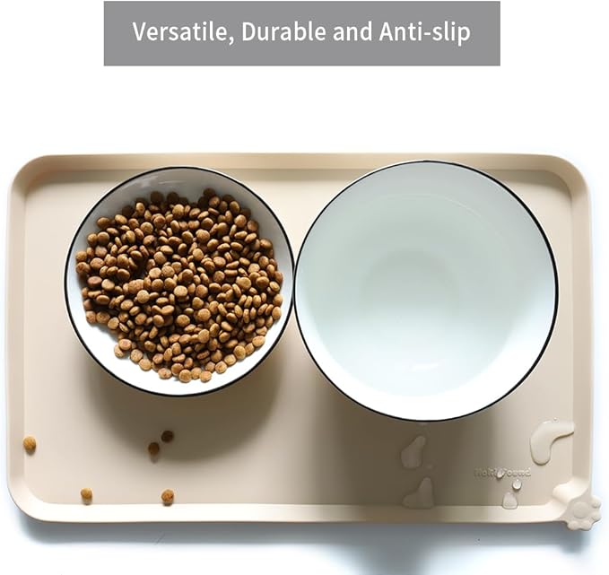 Hoki Found Silicone Pet Food Mats Tray - High-Lips Pet Dog Cat Bowl Mats - Dog Pet Cat Feeding Mat - Waterproof Dog Cat Food Mats -Pet Water Mats for Floors - Papayawhip - PAWPICO