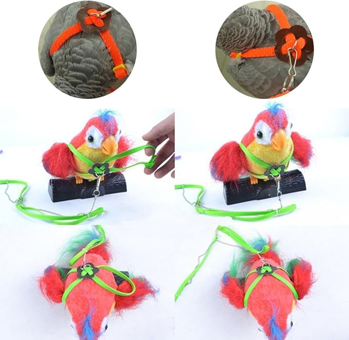 Hypeety Reptile Lizard Outdoor Walk Adjustable Harness Leash Anti-bite Light Soft Bearded Dragon Accessories Parrot African Grey Cockatoo Macaw Ringneck Outside Free Lovebird Supplies (Random Color) Hypeety