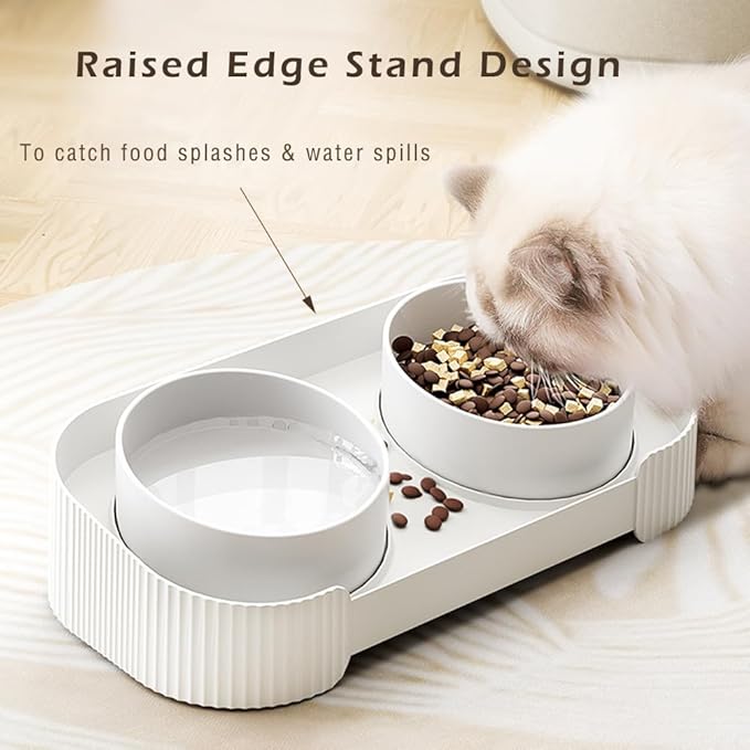 Marchul Ceramic Cat Bowls, Raised Cat Food Water Bowls, Anti overturning Splash-Proof Double Cat Food Dishes Set - PAWPICO