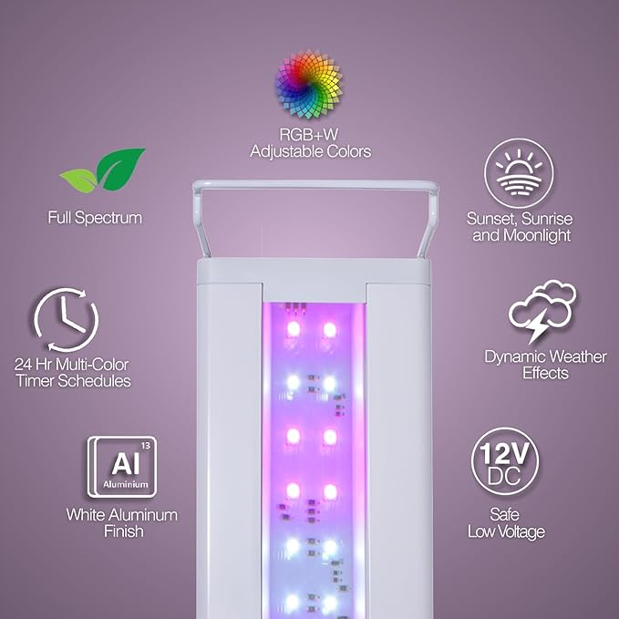 CURRENT USA 18-24" Inch White Full Spectrum Freshwater LED Aquarium Plant Light 10 15 20 25 Gallon | Satellite Plus RGB+ for Aquariums | Wireless 24 Hour Timer Remote Fish Tank Planted Lighting (4320) Current+USA