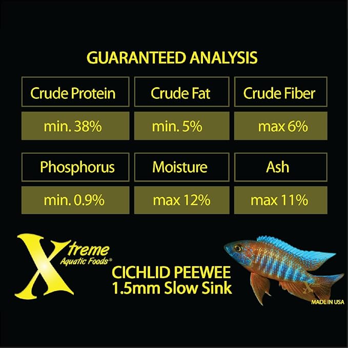 Xtreme Cichlid Peewee 1.5 mm Pellets - Proven Nutrition for Cichlids - Balanced Amino Acids, Boost Immune & Digestive Health, Color & Energy, Max Protein Freshwater Fish Food – USA Farm Grown (72oz) XtremeAquaticFoods