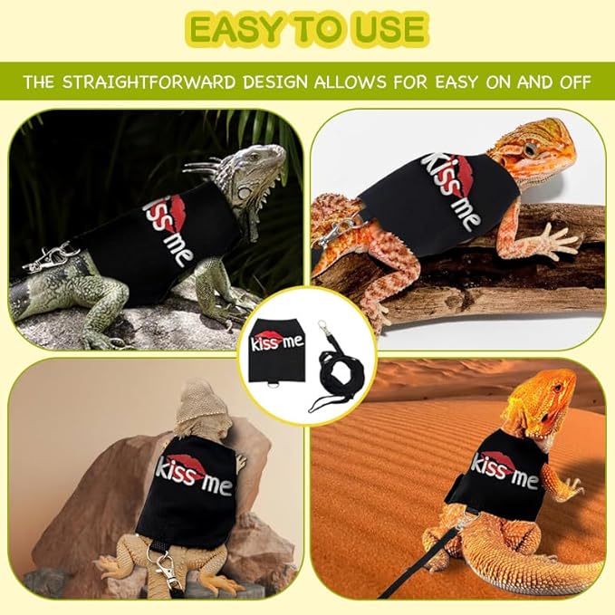Bearded Dragon Leash and Harness Adjustable - Bearded Dragon Leash and Harness Set with Lizard Luminous Leash for Amphibians Chameleons Small Pet Animals Outdoor Safety Walking(Black) HOKABLE