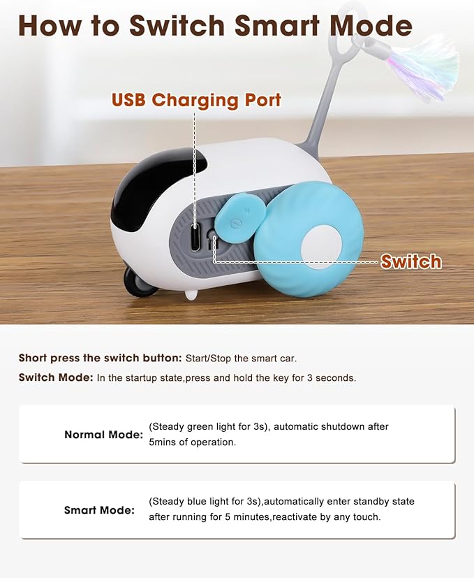 Cat Toys for Indoor Cats, Smart Interactive Cat Toy with Two-Speed Adjustment, Remote Control USB Rechargeable Automatic Cat Exercise Toys for Bored Indoor Adult Cats Kittens (Blue) - PAWPICO