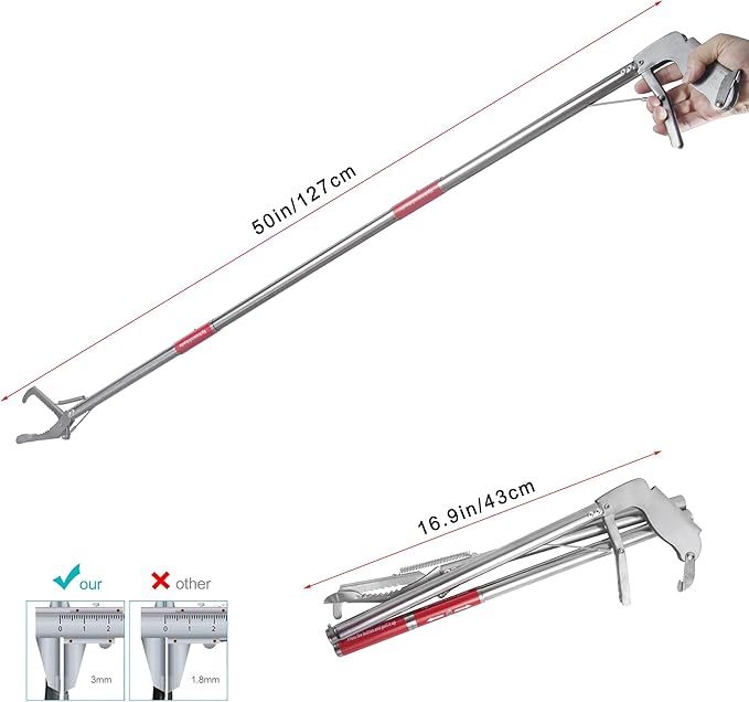 50" Snake Grabber Tool,Collapsible 3 Sections Snake Stick,Folded 17 Inch Snake Tongs Per Section,Snake Catcher Grabbers for Rattlesnakes,Snake Pole Handling Tools,Long Reach Grabber for Many Scenarios XINGTS