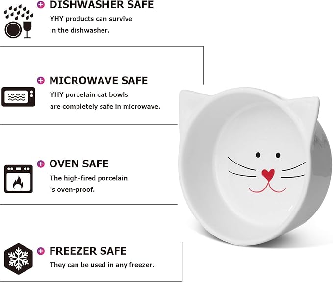Y YHY Raised Cat Food Bowls,Pet Bowls with Stand,Ceramic Cat Dog Bowls Elevated,Cute Cat Dishes,12 Ounces,Dishwasher Safe - PAWPICO