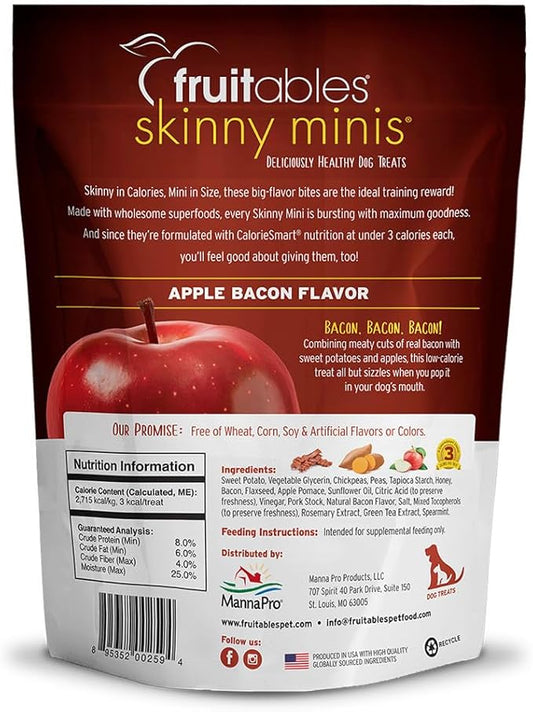 Fruitables Skinny Mini – Healthy Treats for Dogs – Low Calorie Training Treats – Free of Wheat, Corn and Soy – Apple Bacon – 12 Ounces - PAWPICO