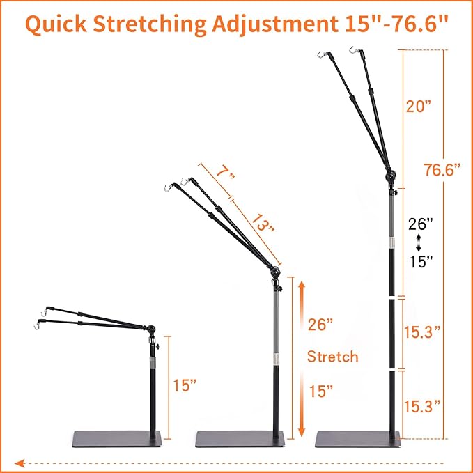 76" Stretching Adjustment Dual Reptile Lamp Stand Hang 8 Lbs Very Sturdy, Reptile Heat Light Stand Brooder Lamp Support, Grow Light Stand, Turtle Tank Light Stand, Aquarium Light Stand msgglun