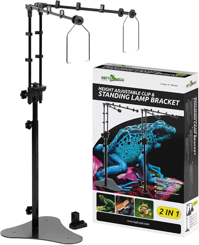 REPTI ZOO Reptile Dual Lamp Stand Adjustable Light Holder Lamp Hanging Bracket Metal Support for Reptile Glass Terrarium Heating Light Amphibians Cage REPTIZOO