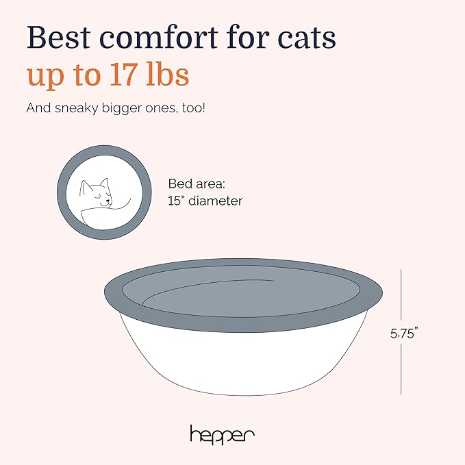 Hepper Cat Nest - Washable Cat Bed with Removable Fluffy Fleece Liner - Cozy Comfy Calming Bed Round Shape - Cat Warming Bed - Donut Bed Desk Ready - Small Bed for Indoor Cats (Grey/Grey) - PAWPICO