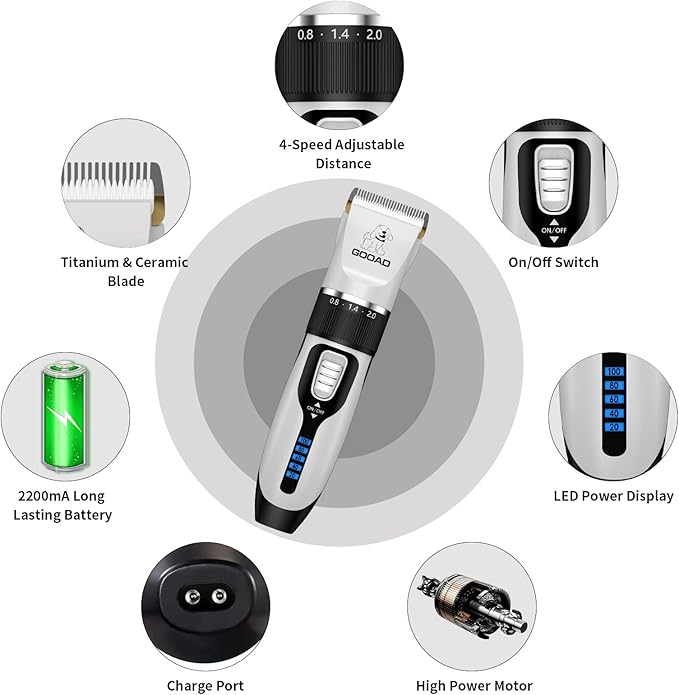 Cat Clippers for Matted Hair, Cat Grooming Kit, Cordless Cat Shaver for Long Hair, Low Noise Paw Trimmer, Cat Hair Trimmer for Grooming,Quiet Pet Hair Clippers Tools for Cats Dogs (White) - PAWPICO