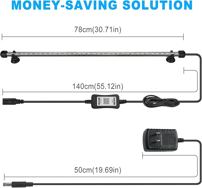 GreenSun Fish Tank Aquarium Light: Submersible Led Lamp - 30 Inch Waterproof Strip Spotlight with APP Control GreenSun