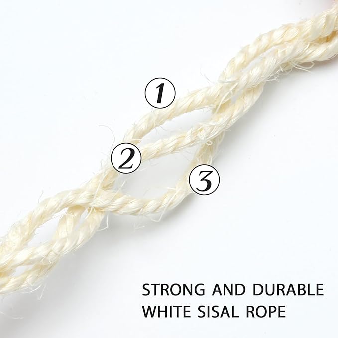 Natural Sisal Rope 1/4 Inch 6mm 164-Feet for Cat Scratching Post Tree Tower Replacement Repair and Replace, DIY Hemp Twine Rope for Cat Scratching Furniture Window Perch and Crafts Gardening - PAWPICO