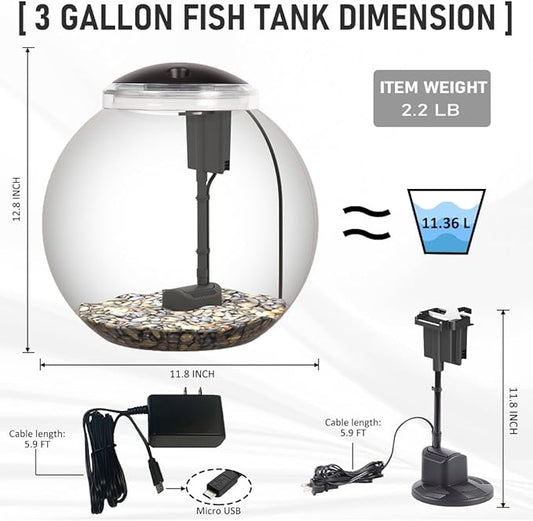 3-Gallon Aquarium Starter Kit, Ideal for Betta Fish and Other Tropical Fish, Includes Power Filter, LED Light, Hood, and Illustrated User Set Up Guide, Impact-Resistant Plastic SWPRODUCTS