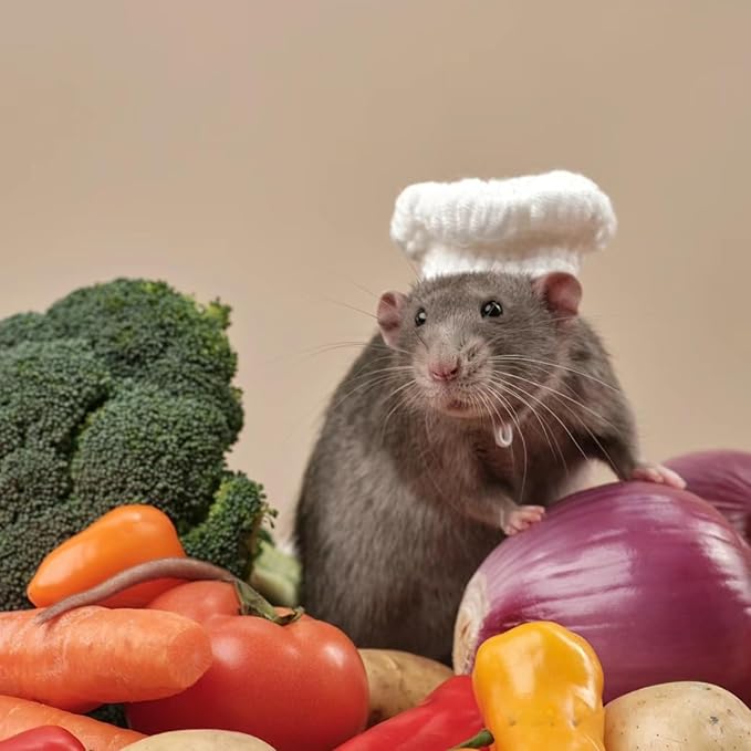 Guinea Pig Chef Hat - Hand Knitted Small Animal Cooking Chef Cap with Adjustable Strap Halloween Costume Outfit Prop Clothes Accessories for Rabbit Bunny Chinchilla Kitten Puppy (Small) SEZDEKI