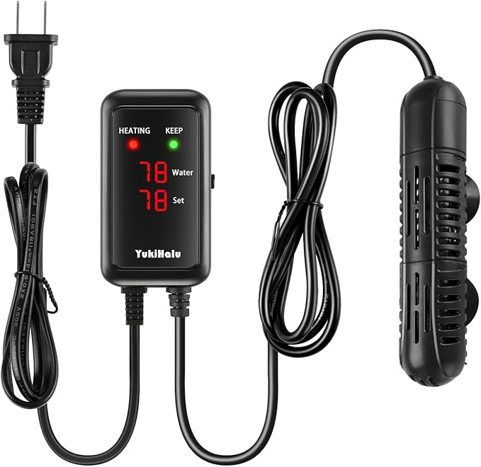 YukiHalu Aquarium Heater 50/100/200/300/500W with Protective Case, Fish Tank Heater, Temperature Adjustable, External Temperature Controller, LED Display, Used for 10/20/40/75/120 Gallons (100W) YukiHalu