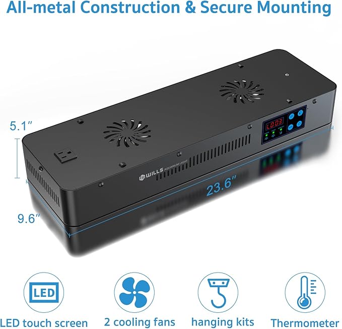 WILLS Aquarium Light, Remote Dimmable Full Spectrum Fish Tank Light with 3 Dimming Modes, 55 Premium SMD Chips, LED Touch Screen & Timer for Saltwater Freshwater Coral Reef Plant (23.6"*9.6"*5.1") WILLS
