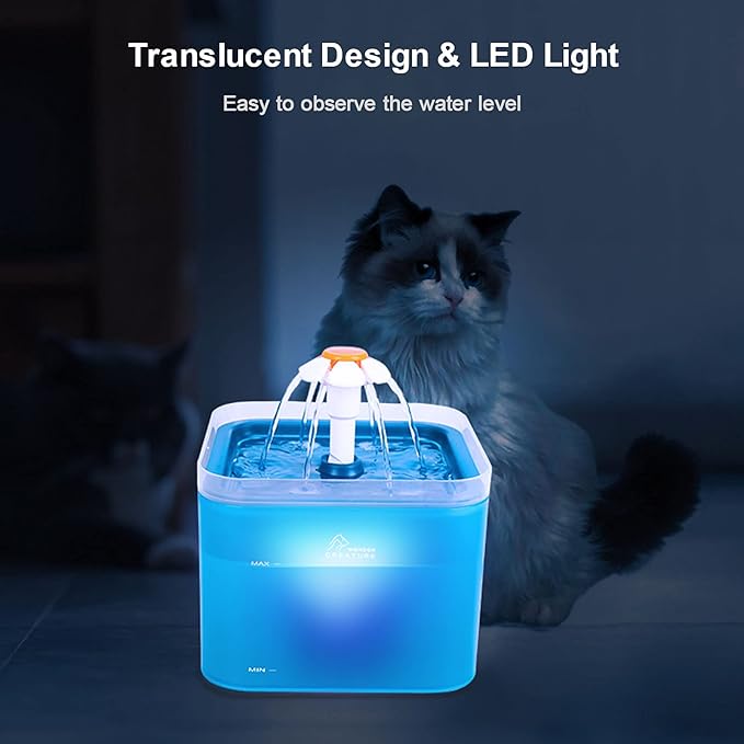 Cat Water Fountain, 67oz/2L Automatic Cat Drinking Fountain, Pet Water Fountain with LED Light and Filter for Cats and Small Dogs (Green) - PAWPICO