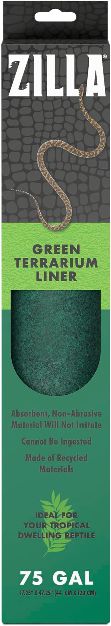 Zilla Reptile Terrarium Bedding Substrate Floor Liner, Green, 75G, 17.25" x 47.25" Zilla