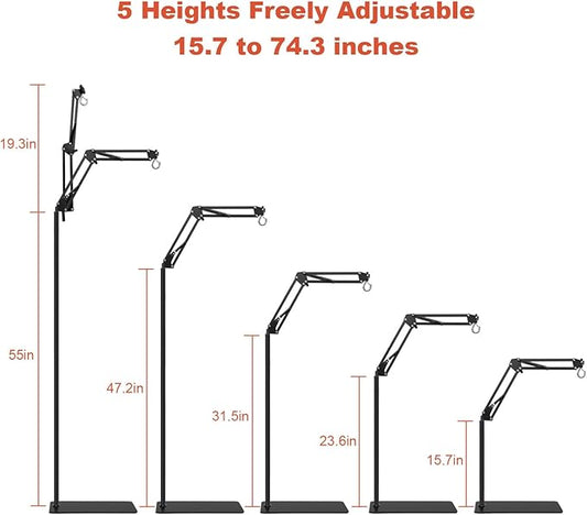 Reptile Lamp Stand, Adjustable 15.7 to 74.3 in Heat Lamp Metal Bracket Floor Light Holder for Lizards Bearded Dragons Chicks Terrarium Tank BOURDSERK
