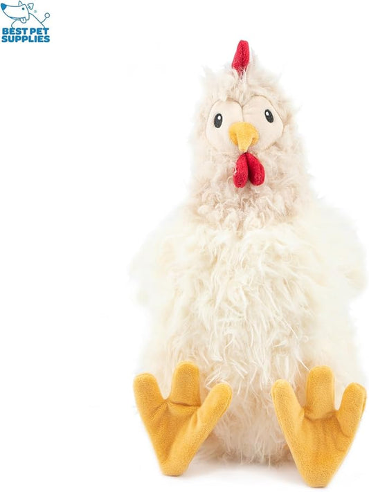 Best Pet Supplies Chicken Crinkle Plush Dog Toys for Interactive Play, Puppy and Senior Indoor Play, Colorful Chicken Toy Shape, Cute and Cuddly - Crinkle Chicken (Beige) - PAWPICO