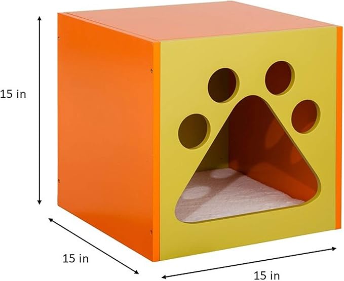 Elegant Home Fashions Cat Cuddle Box Pet House with Paw Design Orange and Yellow Finish (PET-985) - PAWPICO