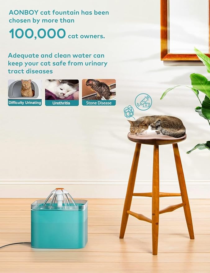 4 Filters + 2 Sponges and Cat Water Fountain(Cyan) - AONBOY - PAWPICO