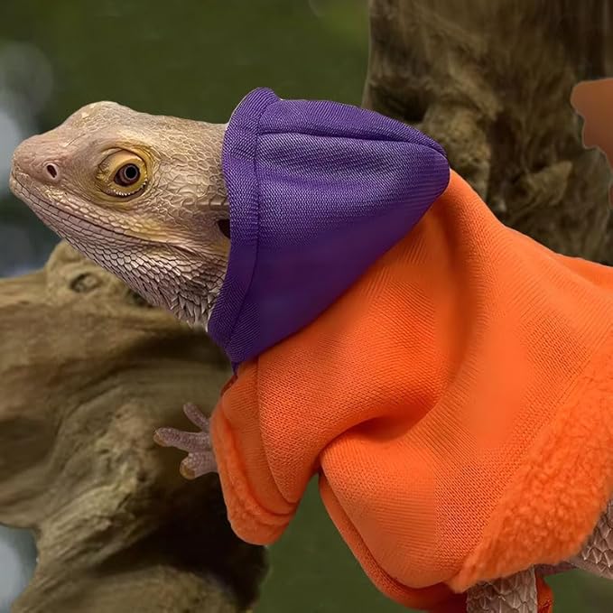 Lizard Clothes for Bearded Dragons Reptile Apparel Handmade Cotton Material Hoodies Gift for Lizard Small Animal Gecko Chameleon(Orange and purple) HOKABLE
