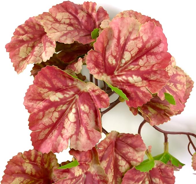 Reptile Plants for Terrarium, Amphibian Habitat Decor Artificial Hanging Plants with Suction Cup - Fake Heuchera Micrantha Pink WOLEDOE