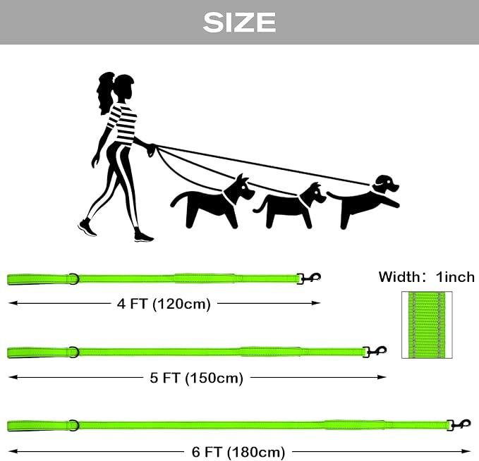 Joytale Dog Leash Heavy Duty for Large Dogs That Pull, Double Handle for Traffic Control, Double-Sided Reflective Leashes for Large Medium Dogs Night Safety, 4FT, Green Joytale