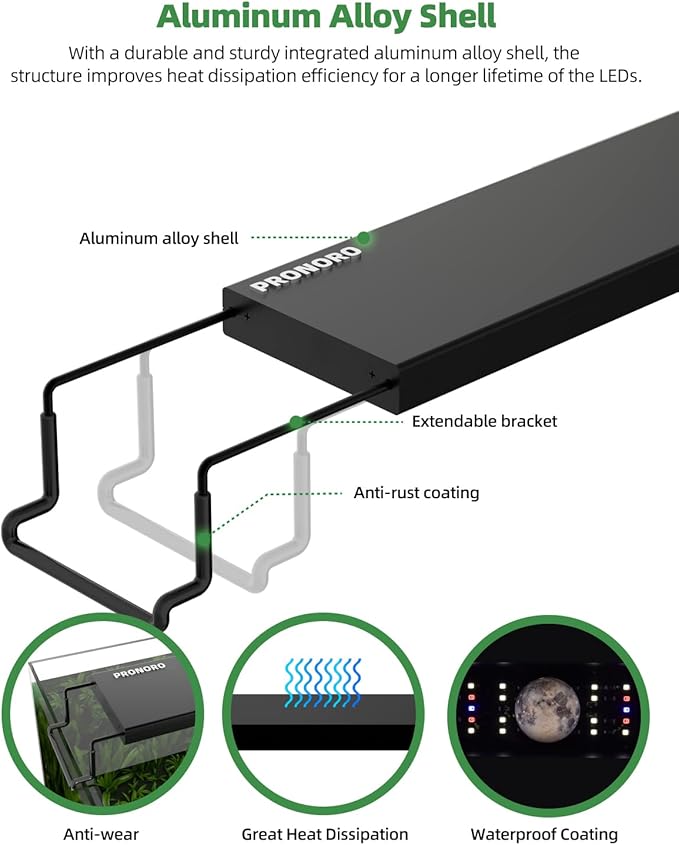 Aquarium Light, LED Full Spectrum Freshwater Aquarium Lights, Daylight/Moonlight Mode and stepless dimmable, Fish Tank Light with 6h/9h/12h Timer and Auto ON/Off (M 24-29 in) PRONORO